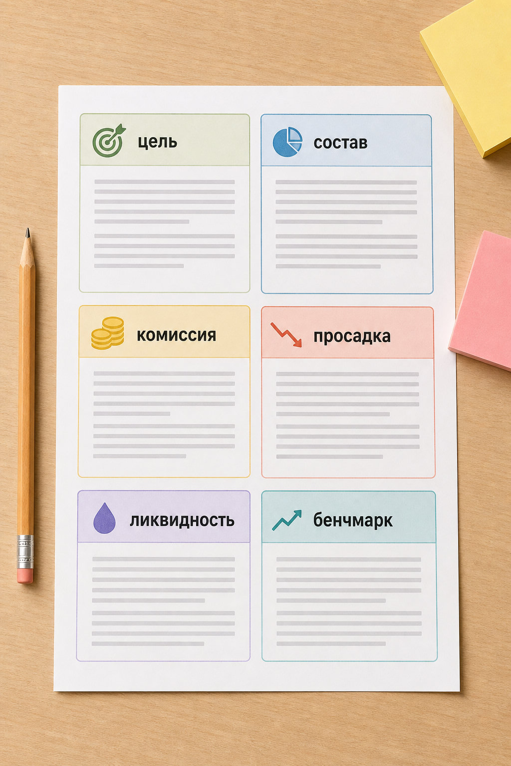 Распечатанное описание фонда с выделенными ключевыми разделами.