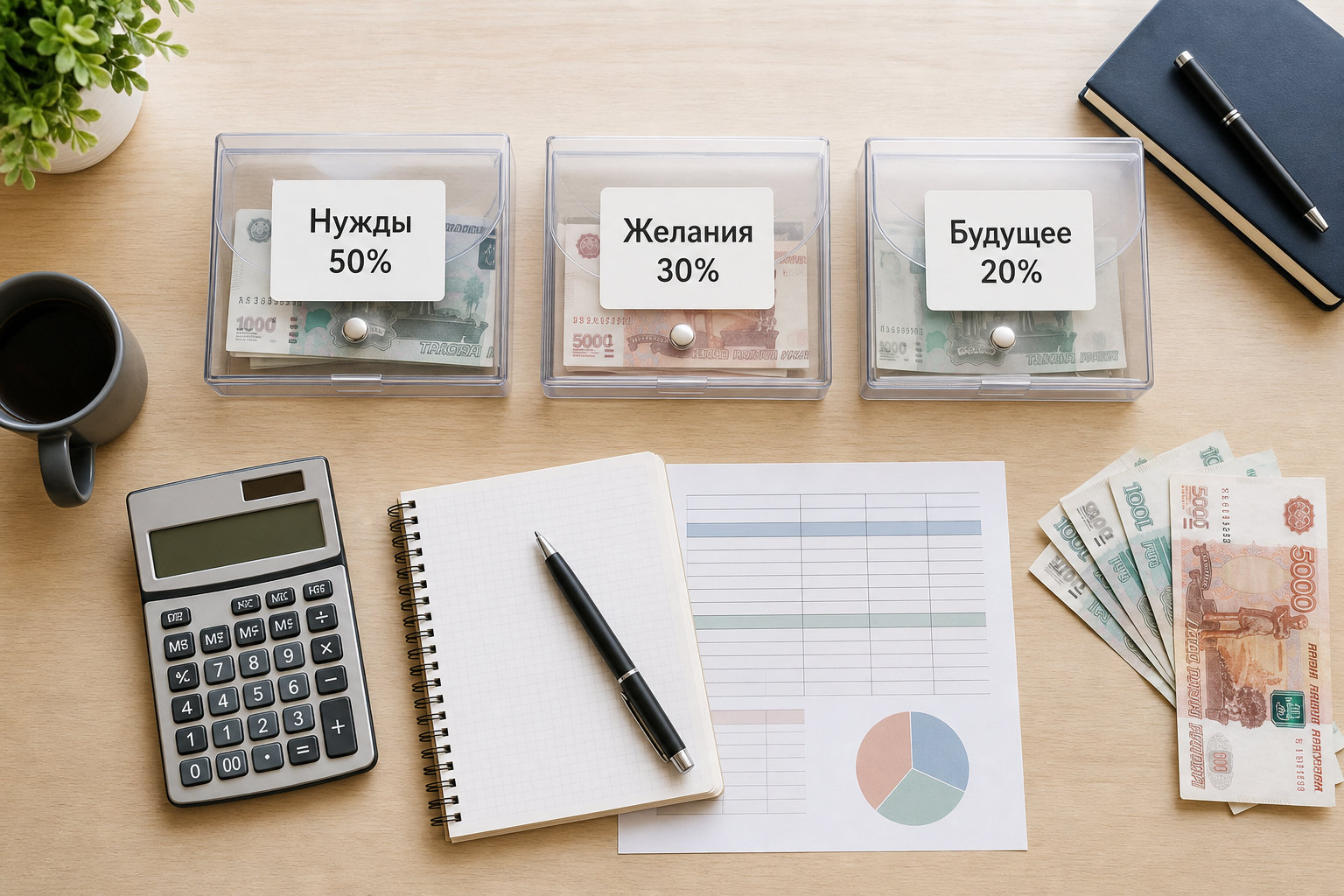 Три конверта бюджета: нужды, желания и будущее.