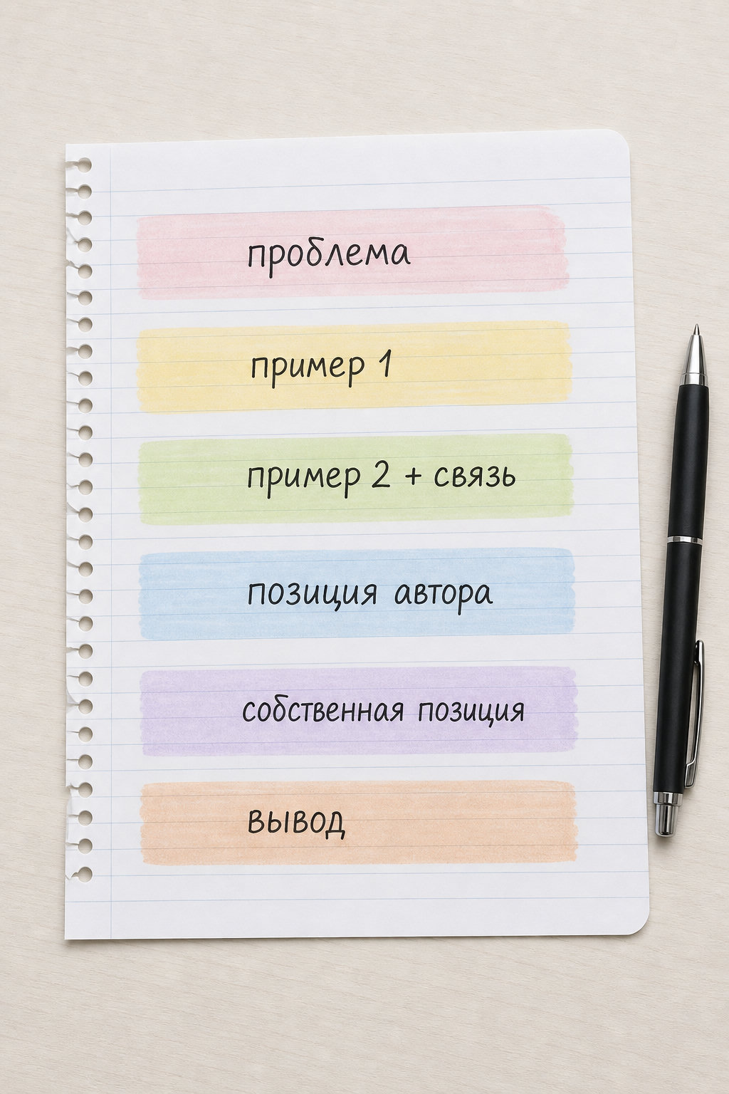 План сочинения из шести смысловых абзацев на листе.