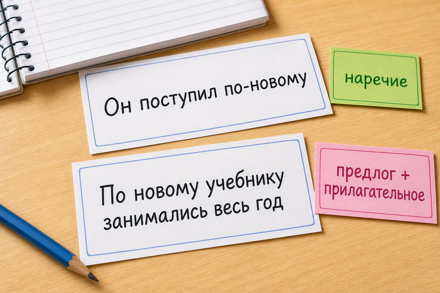 Карточки с примерами по-новому и по новому учебнику на школьной парте.