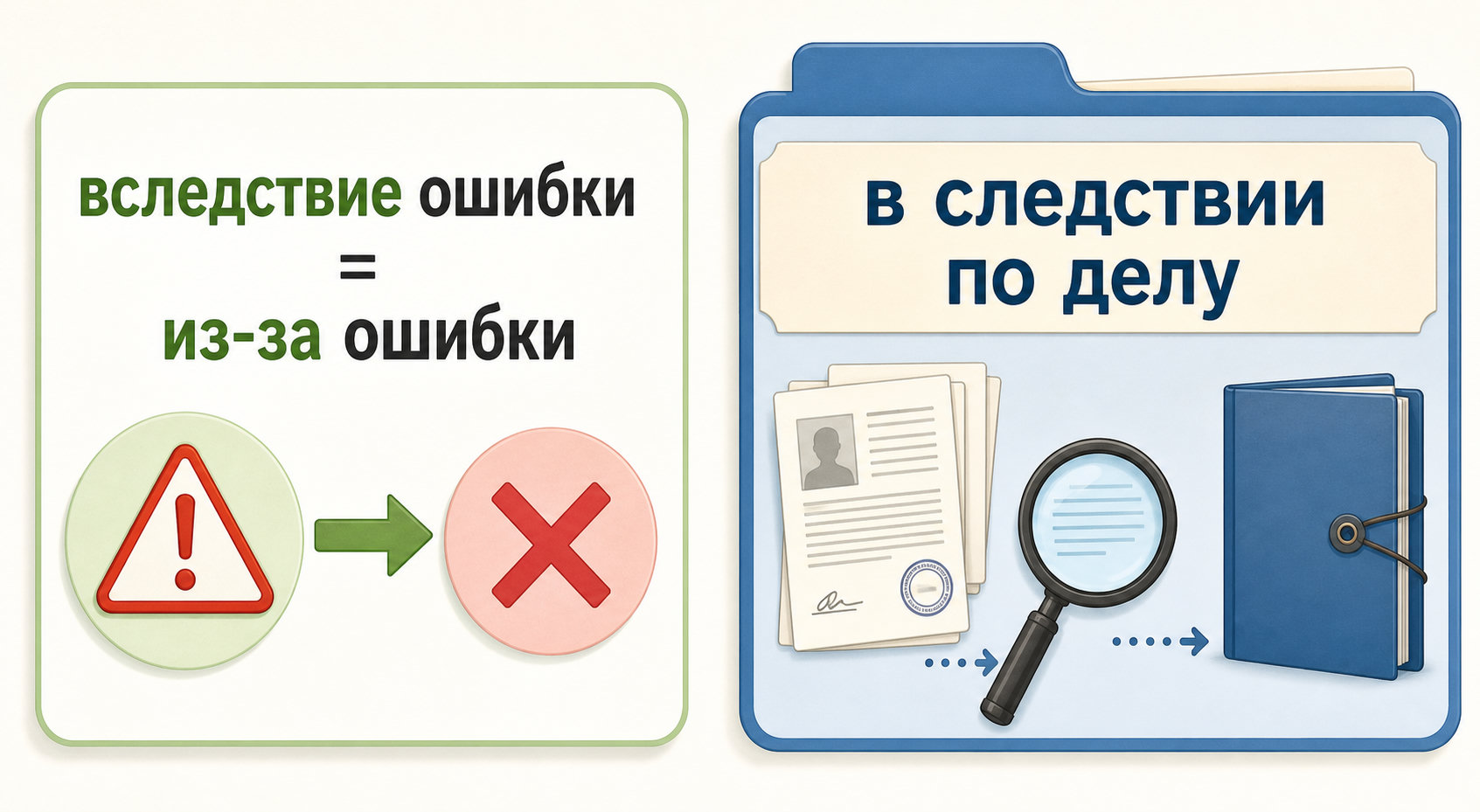 Сравнение выражений вследствие ошибки и в следствии по делу.