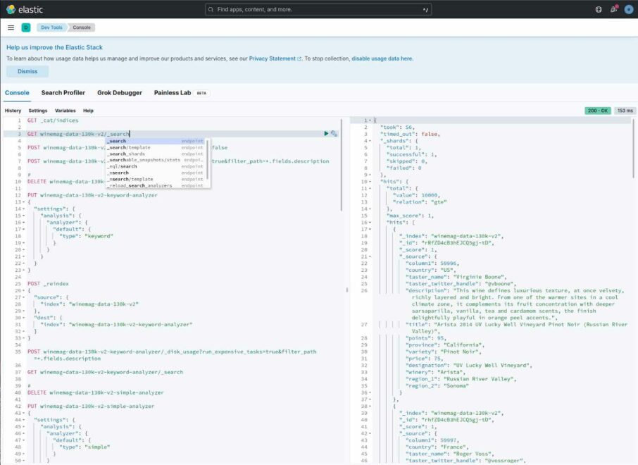 Скриншот Kibana Dev Tools с ответом на Bulk-запрос